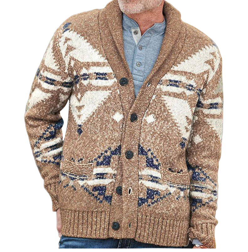 Cardigan Homme Maille Motif Géométrique Coupe Classique - Foivo