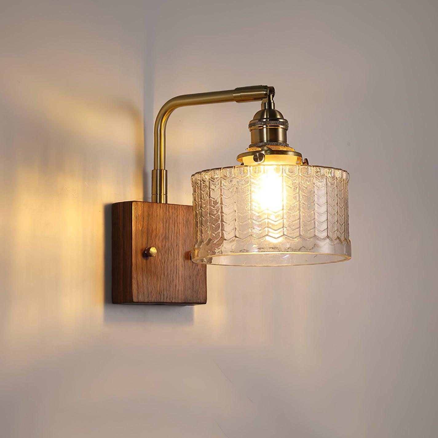 Lampe Murale Chalet - Éclairage Chaleureux avec Verre Décoratif et Base Bois Massif