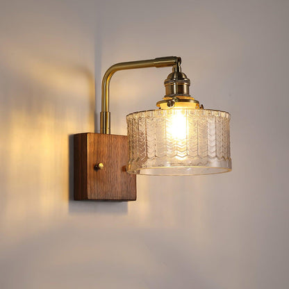 Lampe Murale Chalet - Éclairage Chaleureux avec Verre Décoratif et Base Bois Massif