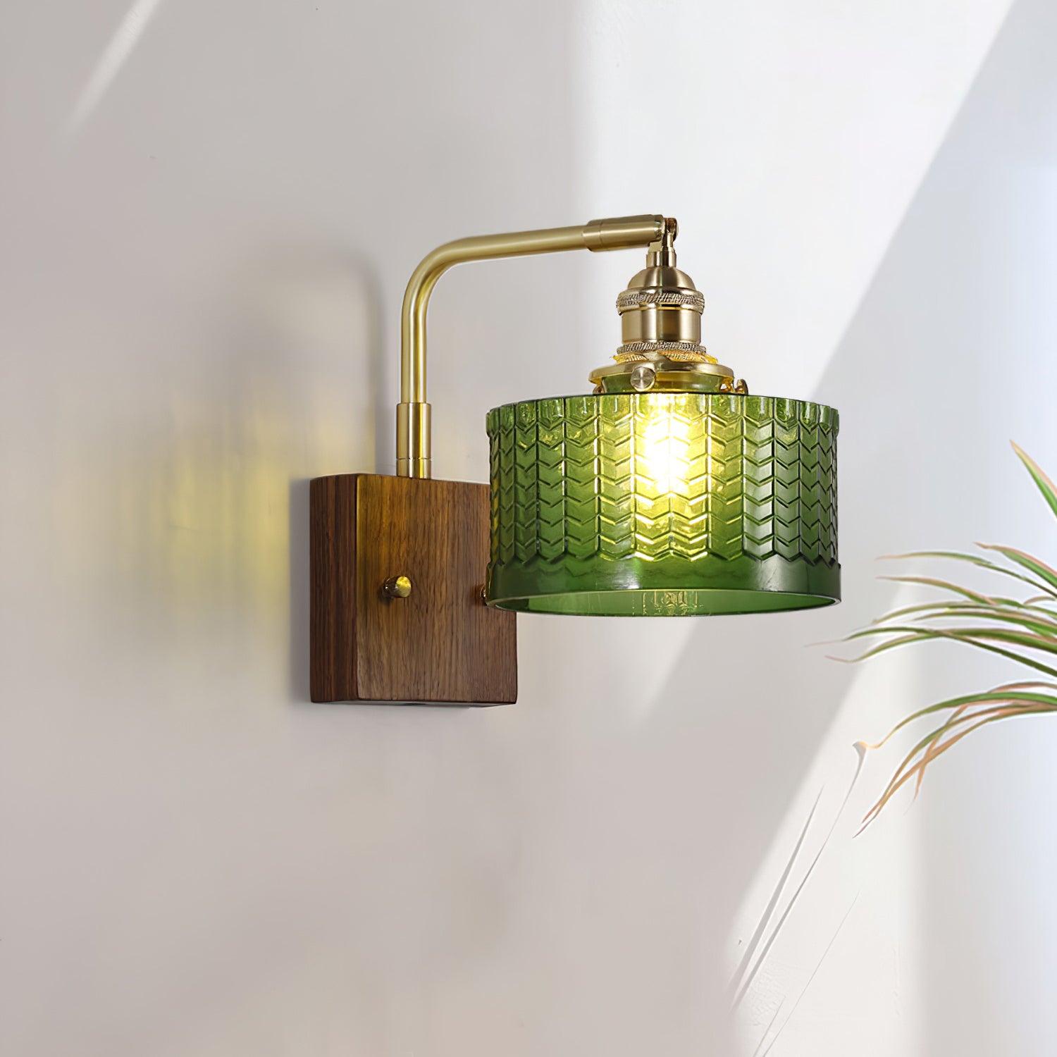Lampe Murale Chalet - Éclairage Chaleureux avec Verre Décoratif et Base Bois Massif - Foivo