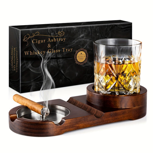 Cendrier en Bois Chic avec Récipient à Whiskey en Verre - Foivo