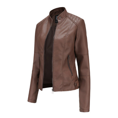 Veste cuir féminine élégante col montant