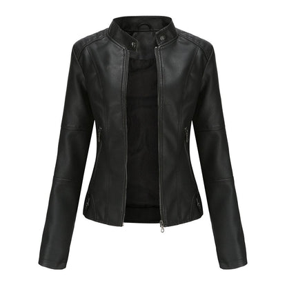 Veste cuir féminine élégante col montant