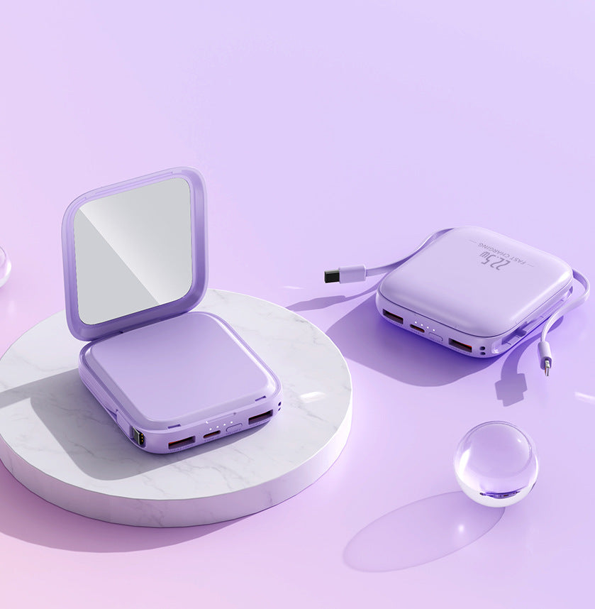 Chargeur Portable Compact avec Miroir Intégré pour Femme 2