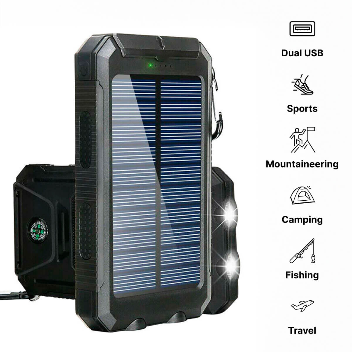 Chargeur Solaire Portable avec Lampe de Poche LED 4
