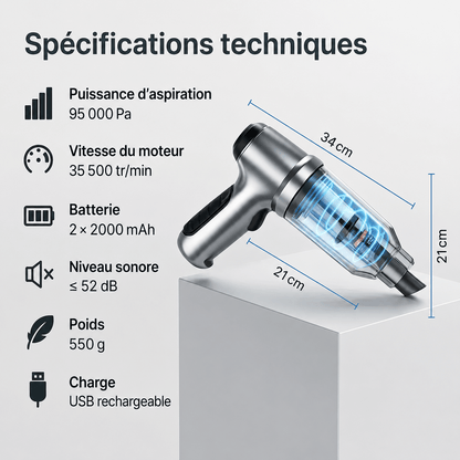Aspirateur Voiture Sans Fil Compact Puissant Portable