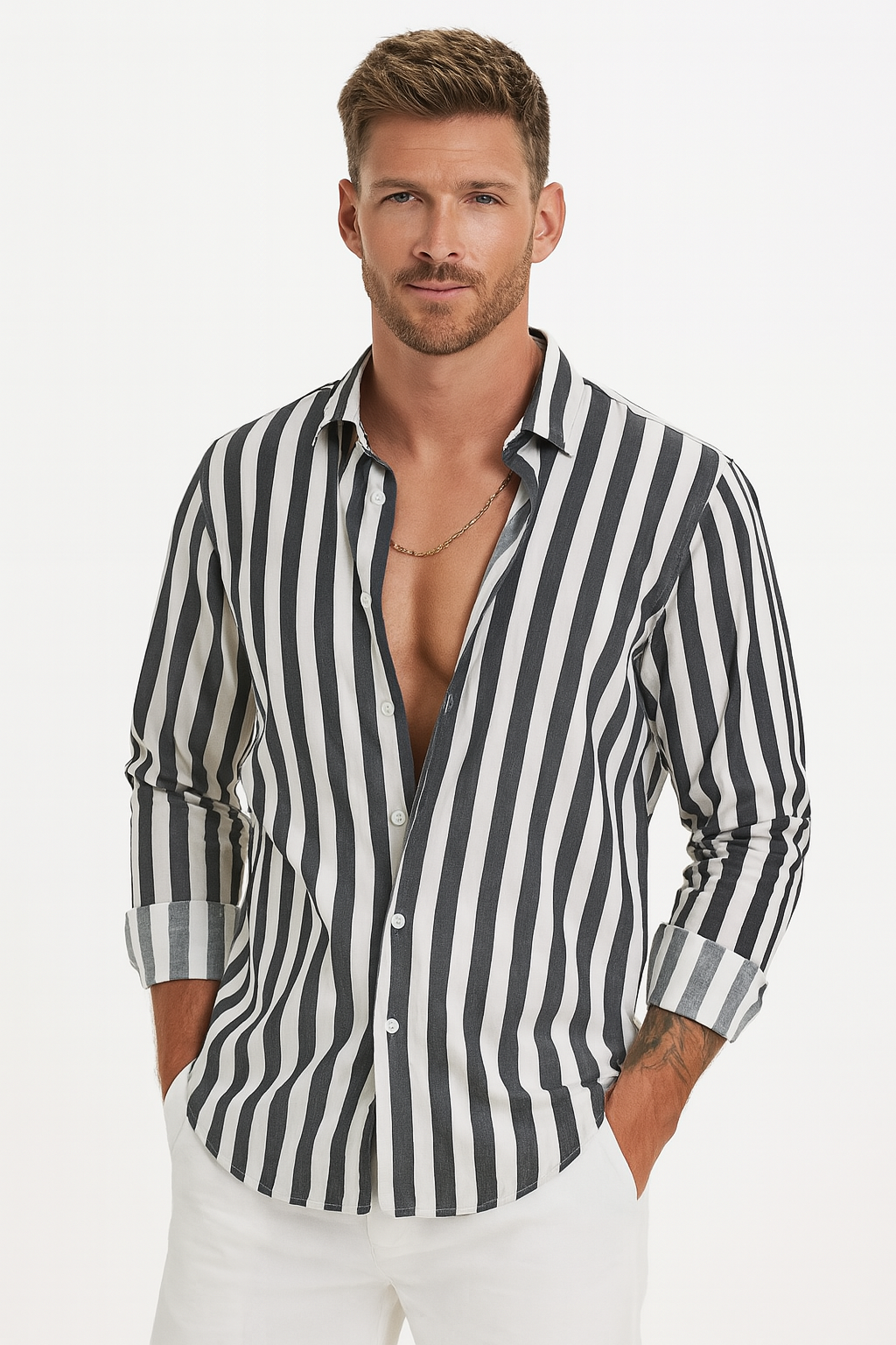 Chemise Homme Slim Fit Rayures Élégantes - Foivo