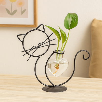 Bac à fleurs en verre Cœur Mignon avec Support Chat