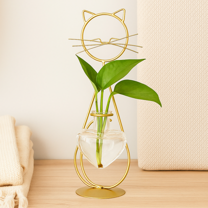 Bac à fleurs en verre Cœur Mignon avec Support Chat
