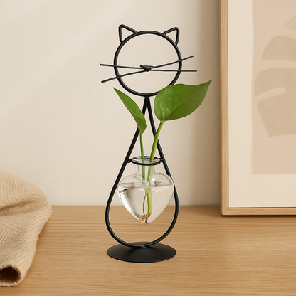 Bac à fleurs en verre Cœur Mignon avec Support Chat