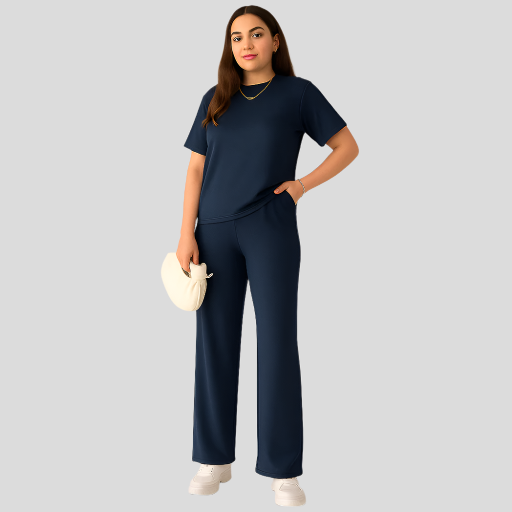 Vêtement décontracté pour femme, haut et pantalon taille élastique
