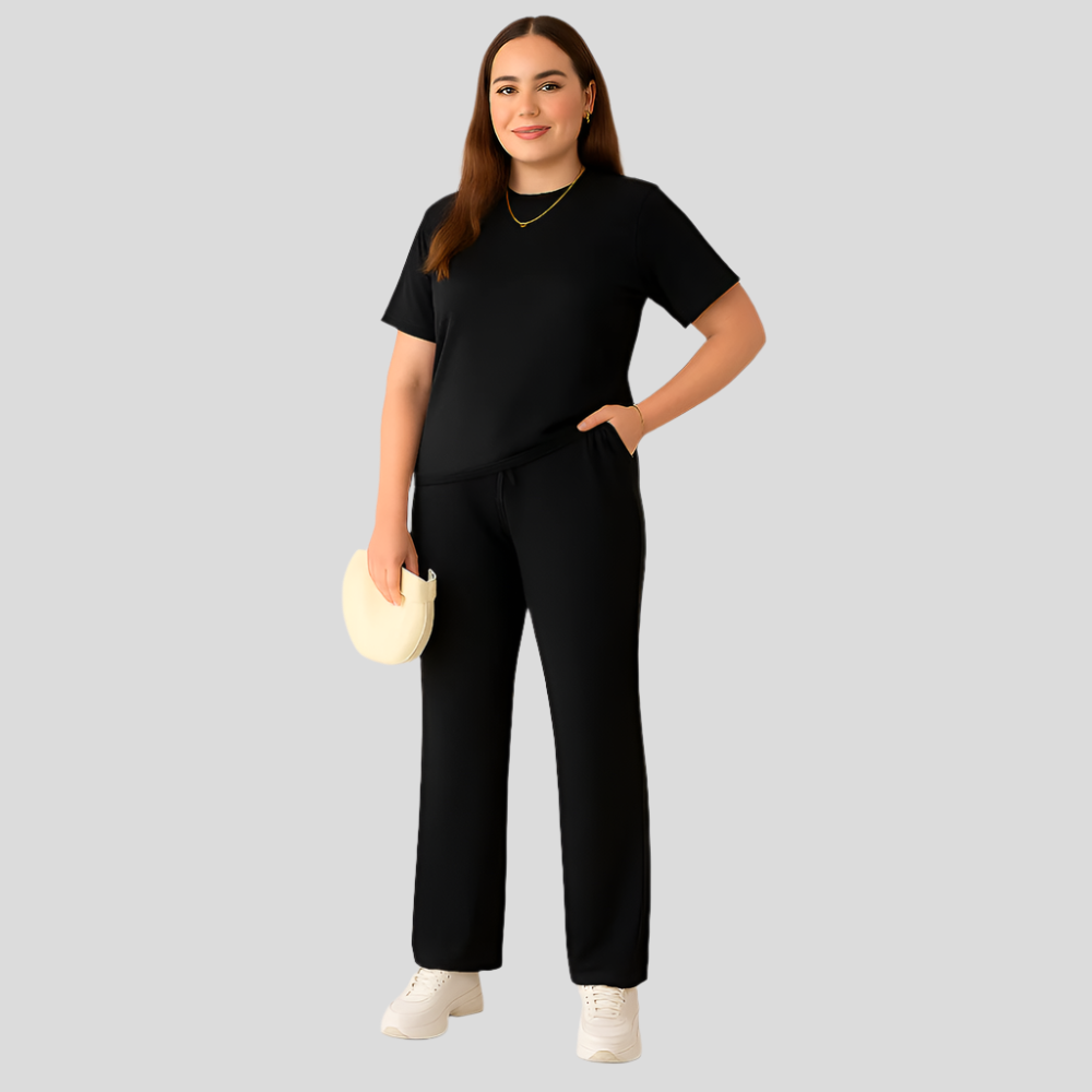 Vêtement décontracté pour femme, haut et pantalon taille élastique