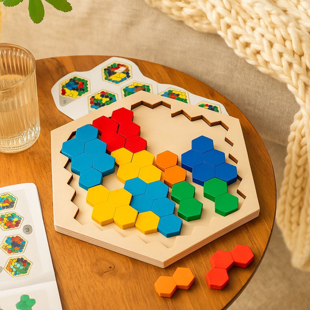 Jouet Éducatif Bois Hexagonal - Puzzle 3D Enfant - BlxckFR