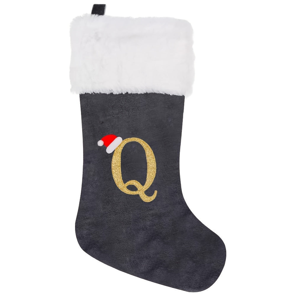 Chaussettes de Noël Velours Initiale Grise Décoration Fêtes
