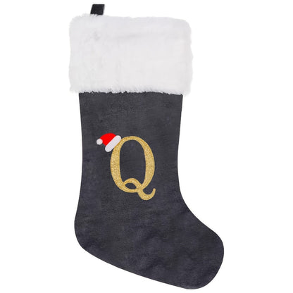 Chaussettes de Noël Velours Initiale Grise Décoration Fêtes