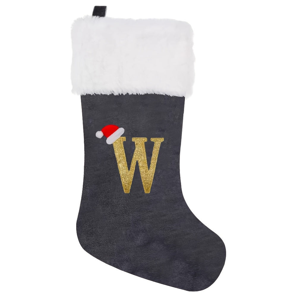 Chaussettes de Noël Velours Initiale Grise Décoration Fêtes