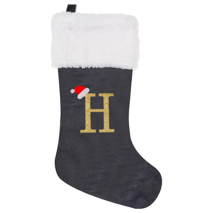 Chaussettes de Noël Velours Initiale Grise Décoration Fêtes