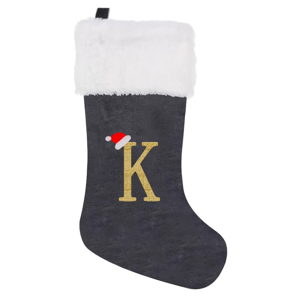 Chaussettes de Noël Velours Initiale Grise Décoration Fêtes