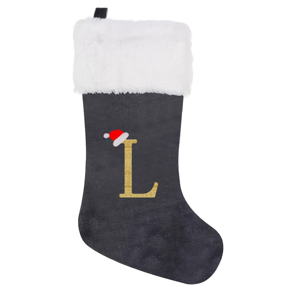 Chaussettes de Noël Velours Initiale Grise Décoration Fêtes