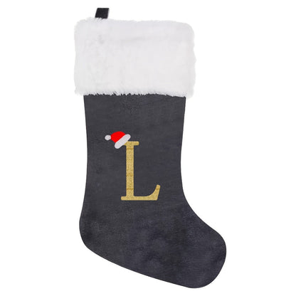 Chaussettes de Noël Velours Initiale Grise Décoration Fêtes