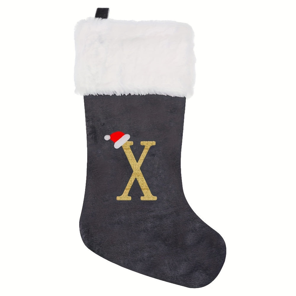 Chaussettes de Noël Velours Initiale Grise Décoration Fêtes