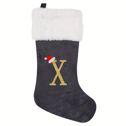 Chaussettes de Noël Velours Initiale Grise Décoration Fêtes