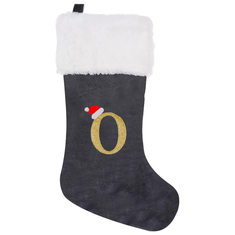 Chaussettes de Noël Velours Initiale Grise Décoration Fêtes