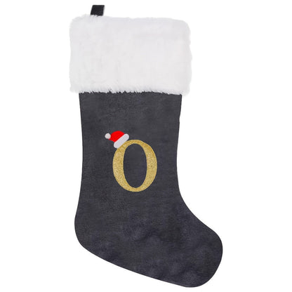 Chaussettes de Noël Velours Initiale Grise Décoration Fêtes