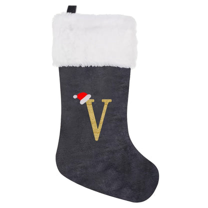 Chaussettes de Noël Velours Initiale Grise Décoration Fêtes
