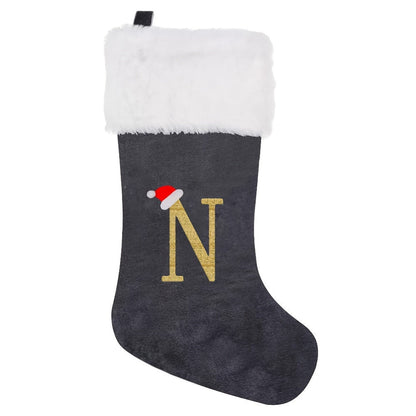 Chaussettes de Noël Velours Initiale Grise Décoration Fêtes
