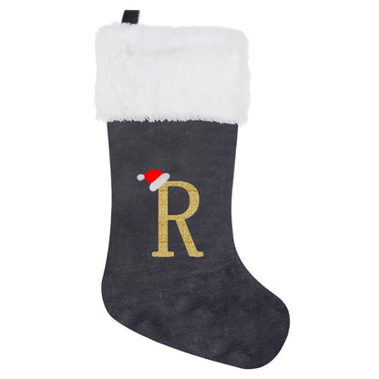 Chaussettes de Noël Velours Initiale Grise Décoration Fêtes