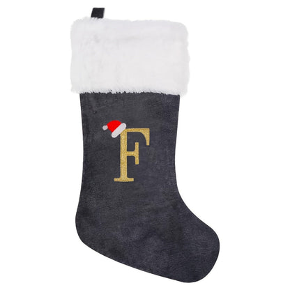 Chaussettes de Noël Velours Initiale Grise Décoration Fêtes