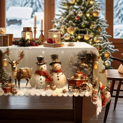 Décoration de Table de Noël Couvre-Table Hiver avec Bonhomme de Neige et Renne