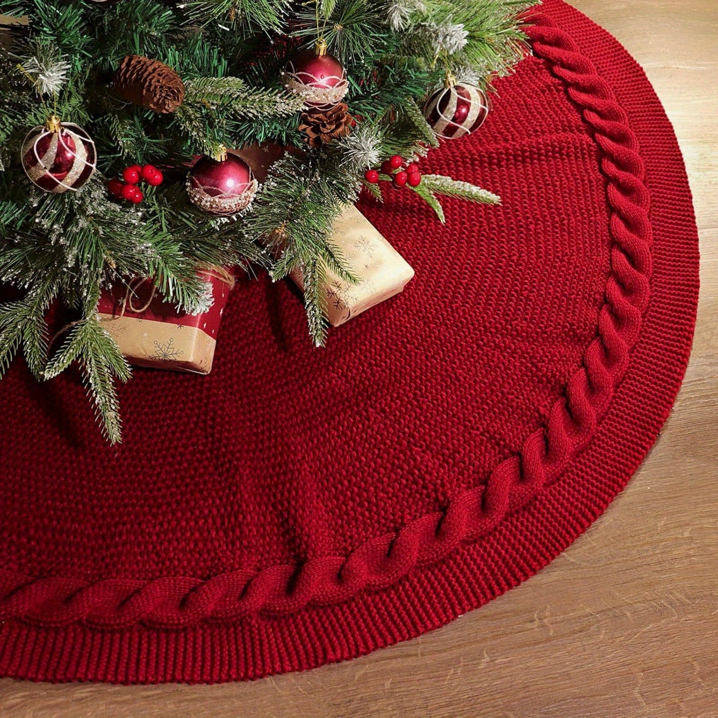 Jupe de Sapin de Noël Tricotée Ronde Décoration Festive - BlxckFR
