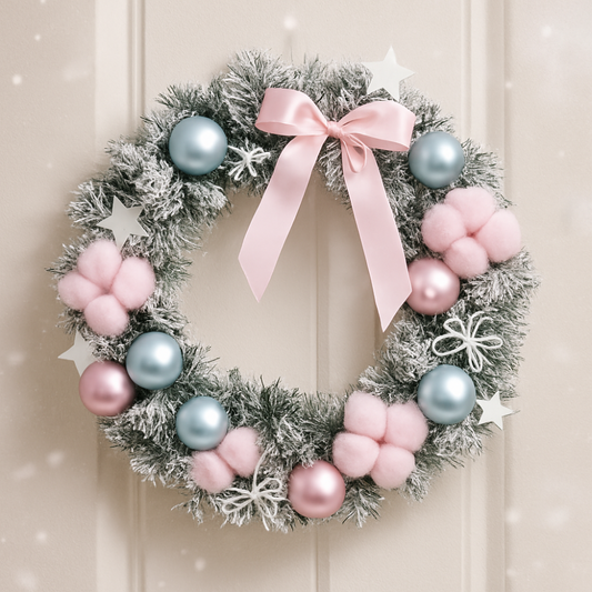 Guirlande de Noël Pastel Rose Bleu Décoration Porte d'Entrée - BlxckFR