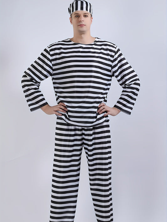 Classic Prisoner Halloween Costume Set | Striped Inmate Long Sleeve Outfit - Foivo