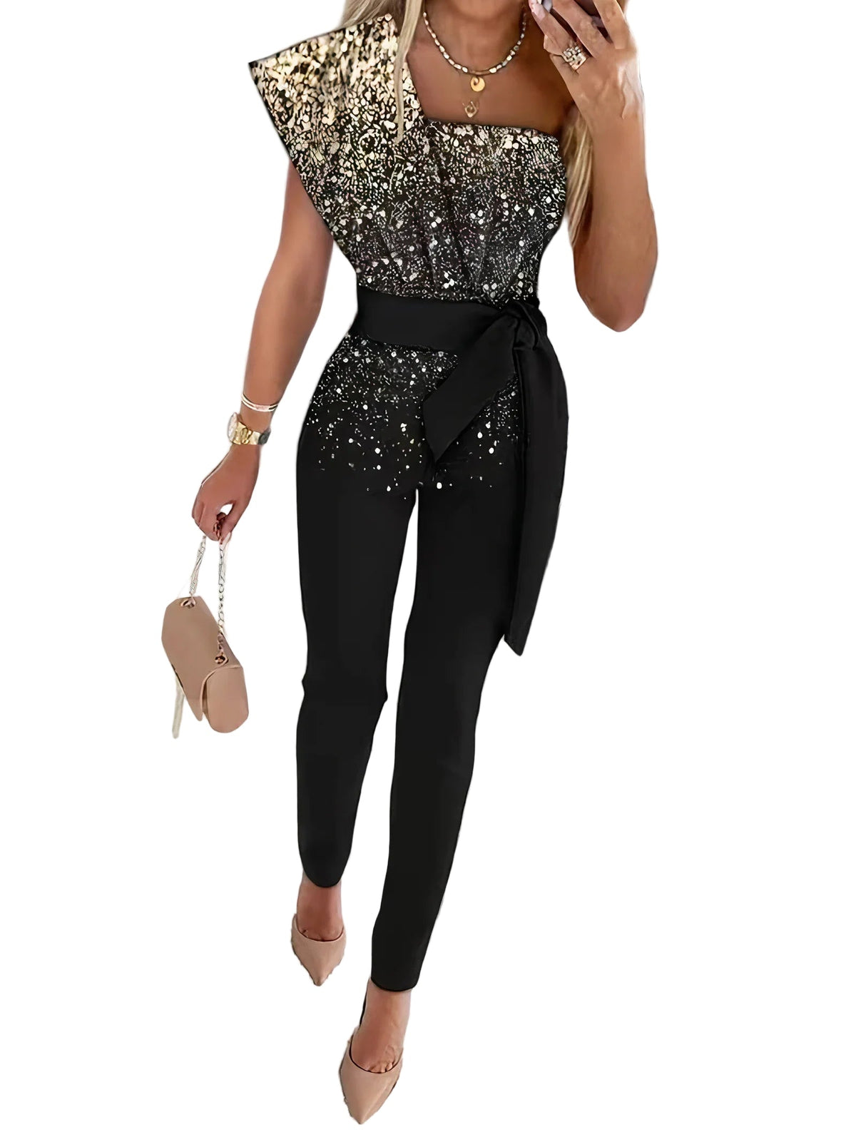 Combinaison Femme Paillettes Longue Coupe Ajustée - Foivo