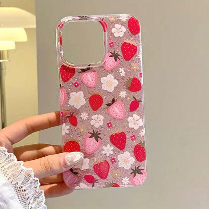 Coque Pour Téléphone Design Floral Transparent avec Paillettes 2