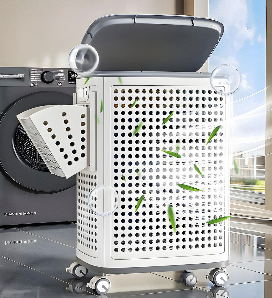 Corbeille à Linge XXL Pliable sur Roulettes avec Compartiments Organisés 2