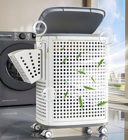 Corbeille à Linge XXL Pliable sur Roulettes avec Compartiments Organisés 2