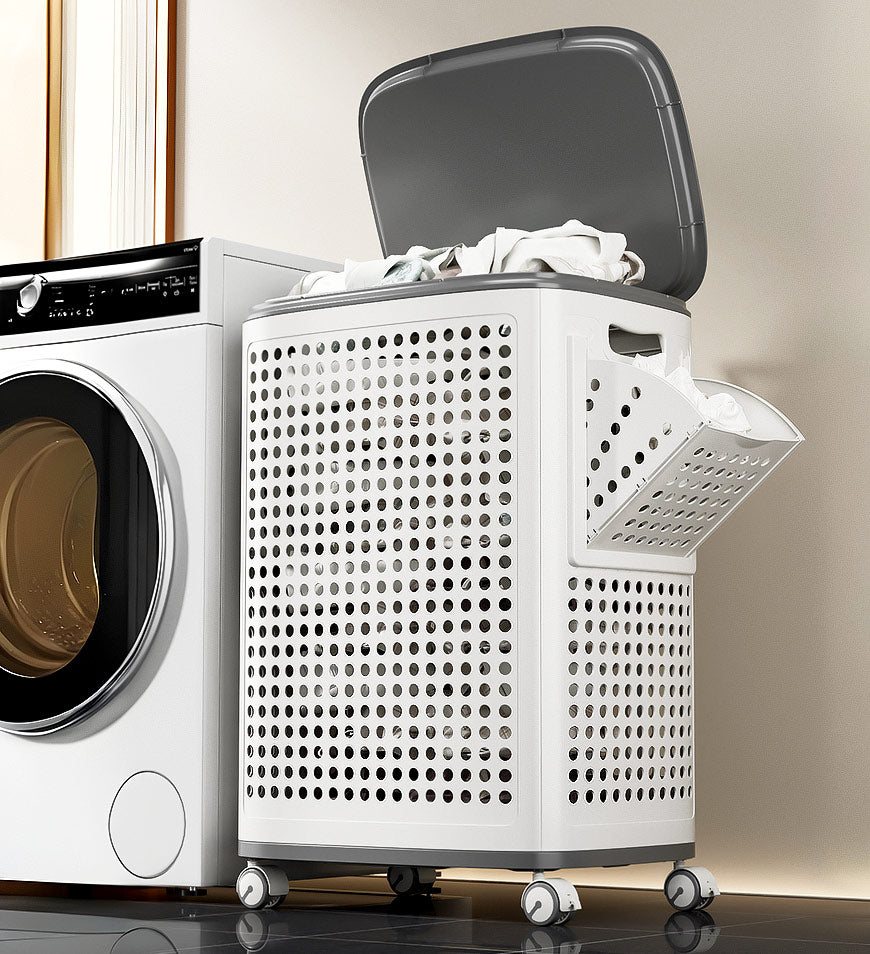 Corbeille à Linge XXL Pliable sur Roulettes avec Compartiments Organisés 4