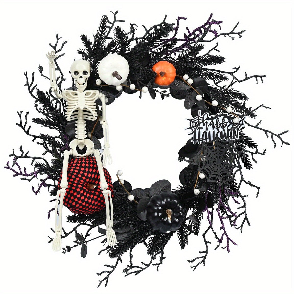 Décoration Halloween Couronne Squelette Citrouilles Effrayante