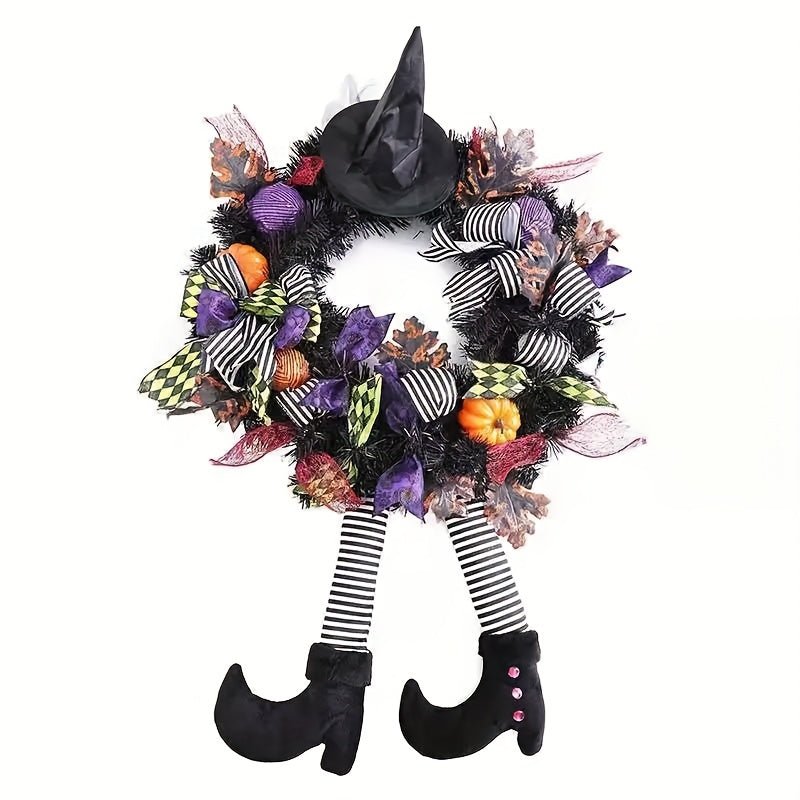 Décoration Halloween Couronne de Porte avec Jambes de Sorcière Festive - Foivo