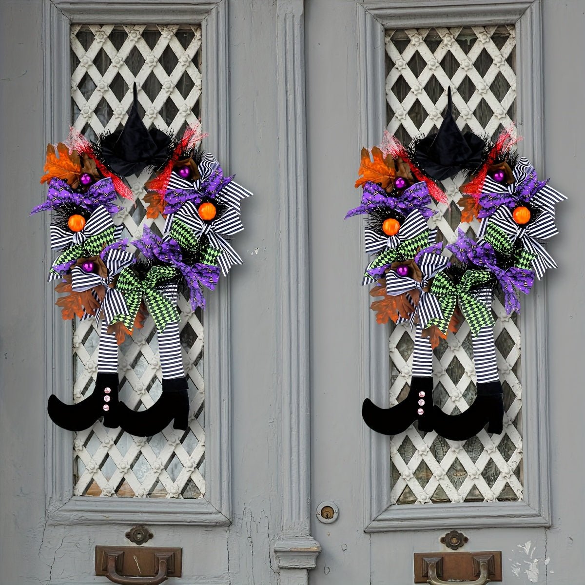 Décoration Halloween Couronne de Porte avec Jambes de Sorcière Festive