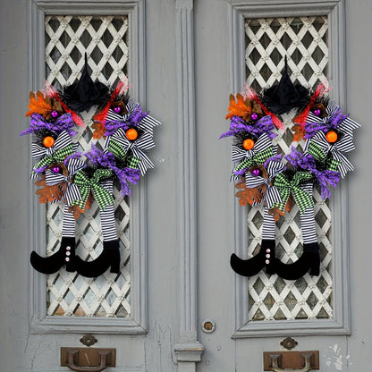 Décoration Halloween Couronne de Porte avec Jambes de Sorcière Festive