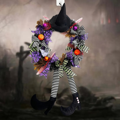 Décoration Halloween Couronne de Porte avec Jambes de Sorcière Festive