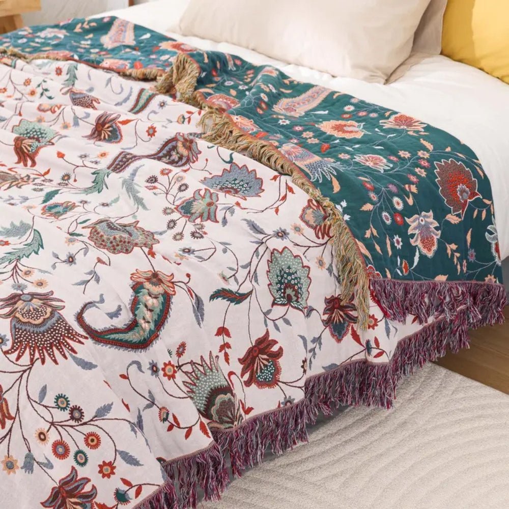 Couverture Réversible Unisexe en Coton Douce Vintage 150x200 cm