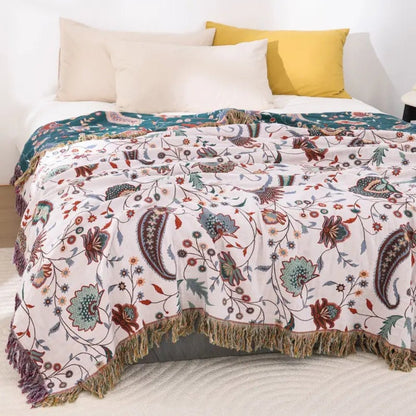 Couverture Réversible Unisexe en Coton Douce Vintage 150x200 cm