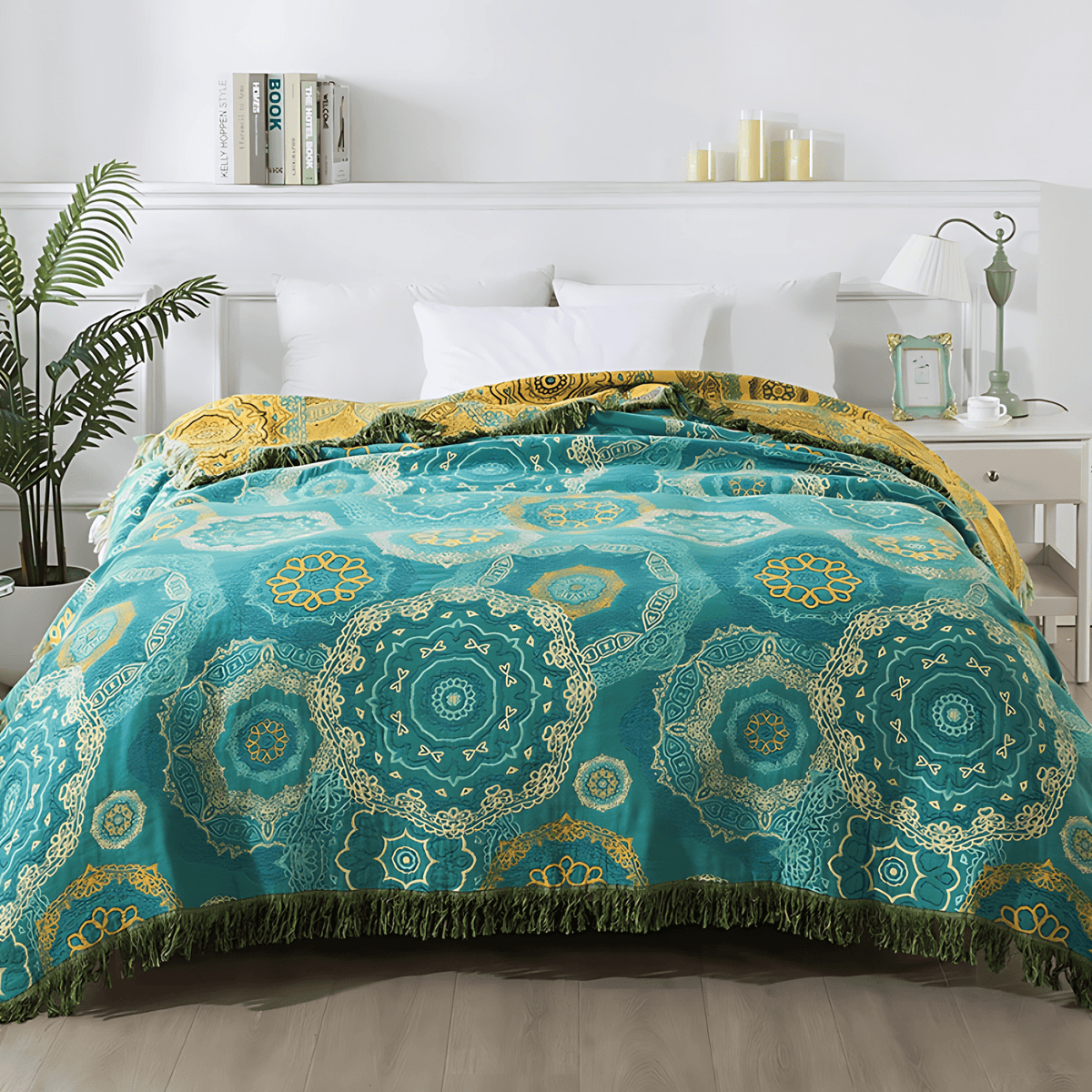 Couverture Mandala Unisexe Coton Motif Bohémien - Foivo