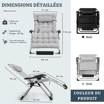 Chaise Zéro Gravité Surdimensionnée Confort Ergonomique Unisexe